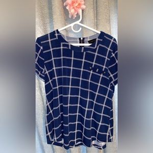 Blue and white plaid blouse